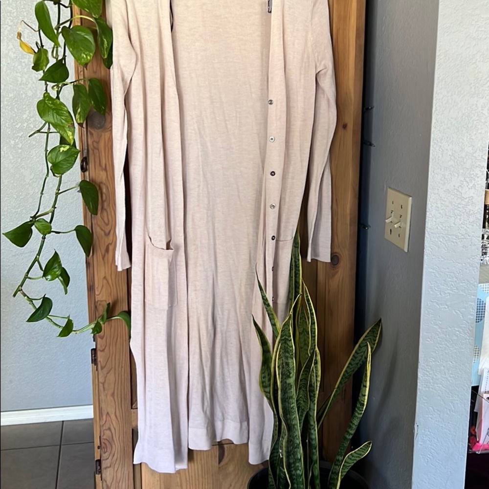 Light tan/cream button up long cardigan/coverup